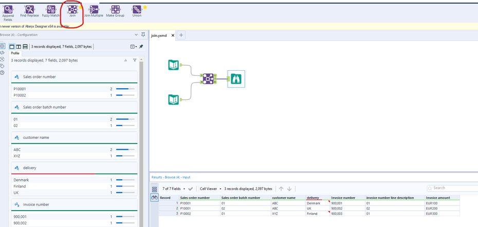 Consolidate data using join - Alteryx