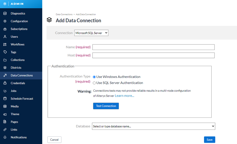 Connect alteryx server to sql server - Alteryx