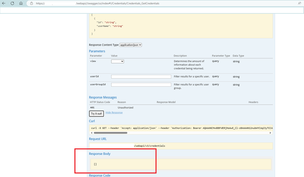 Try to use the REST API to retrieve DCM credentials but getting blanks ...