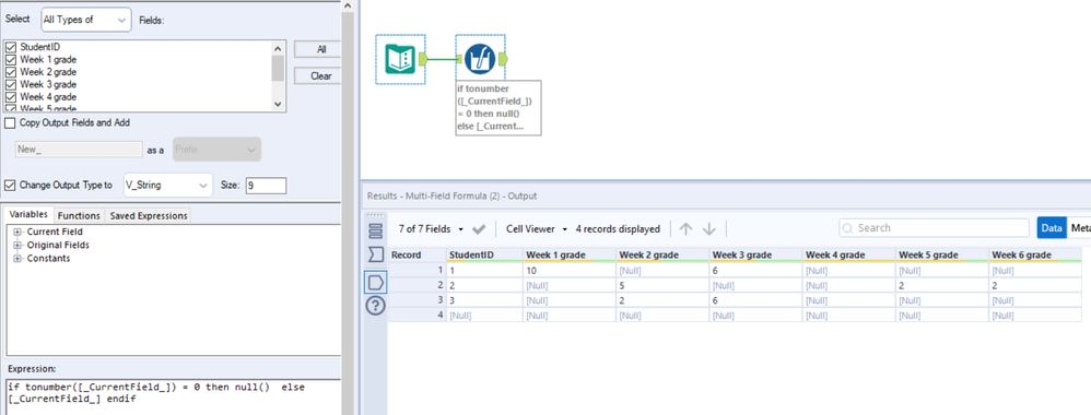 Remove zero values - Alteryx