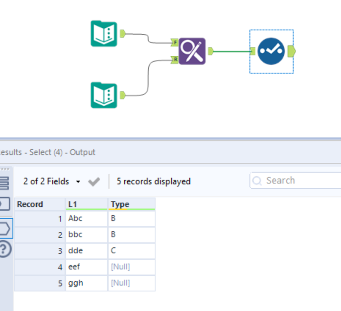 Mapping two columns in different files with specific filter - Alteryx