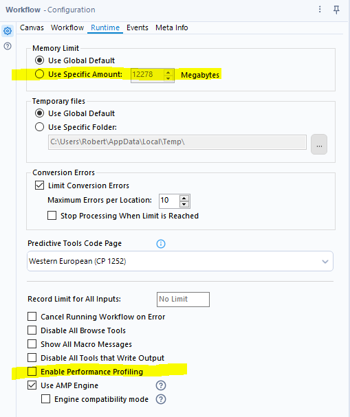 Memory Limit Reached Memory Limit Exceeded - How to Isolate Cause within Workflow - Alteryx