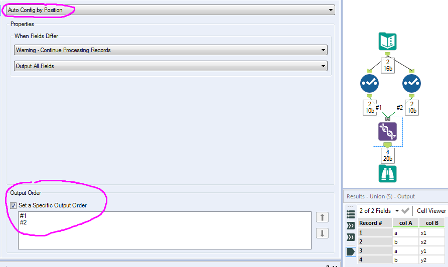 Merging columns with one column under the other - Alteryx