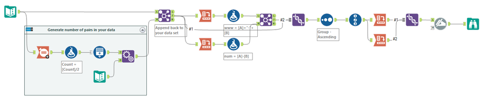 How to add D-value after each 2 rows and transpose to columns ? - Alteryx