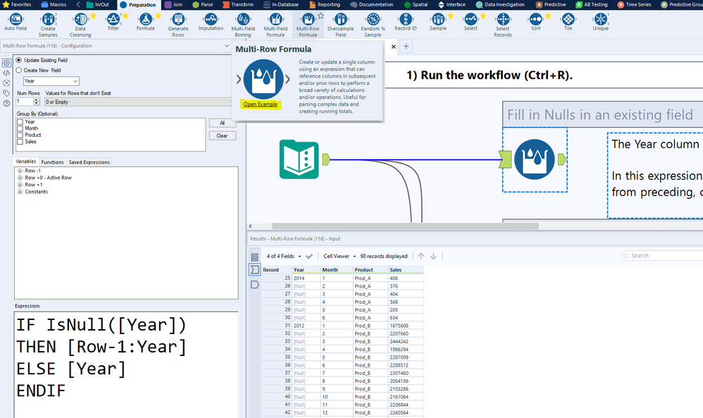How to fill down with last non null value above in a field? - Alteryx