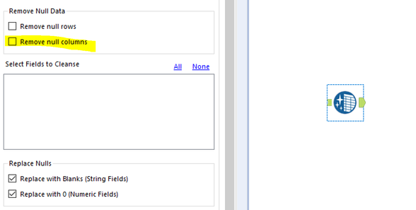 Removal of blank columns from output file. - Alteryx