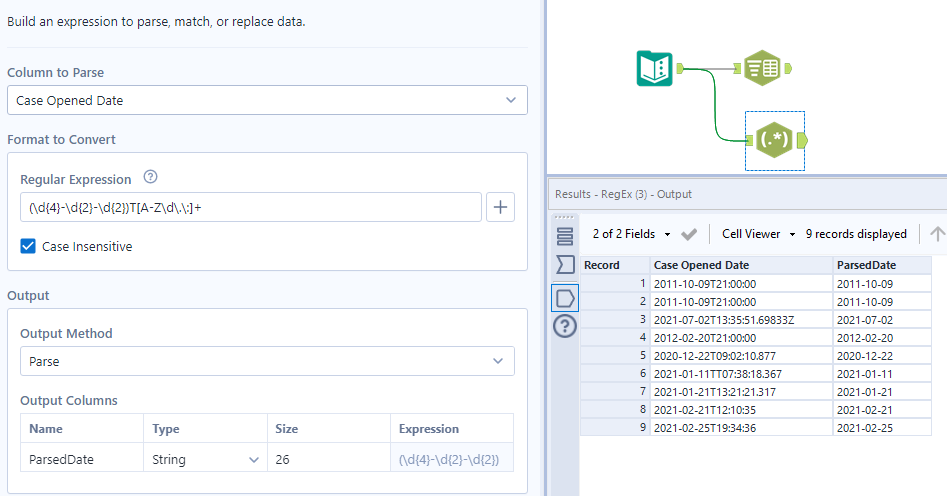 Parse date time into new columns separated by a letter - Alteryx