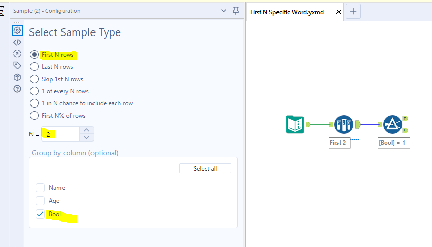 Select the first rows based on a criteria - Alteryx