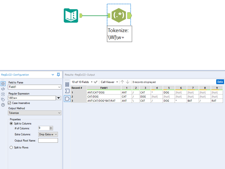 Split column using RegEx (string and special characters) - Alteryx