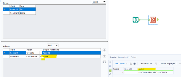 Concatenate multiple rows into single column - Alteryx