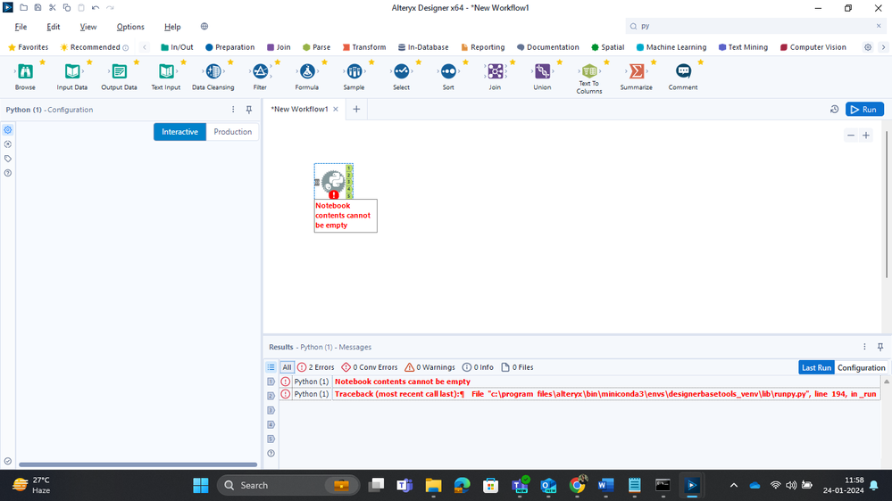 Python tool configuration comes empty - Alteryx
