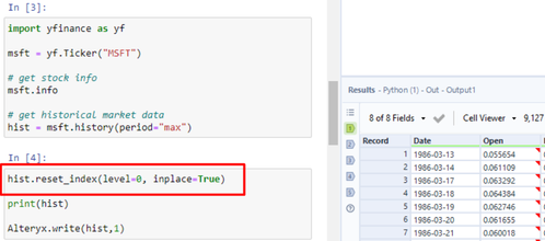 yfinance Python tool - Omitting columns on output - Alteryx