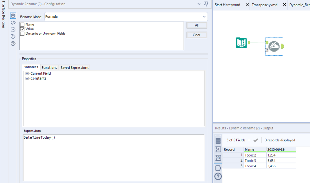 Dynamic Rename Tool Create new date column with updated data when data run the flow daily ...