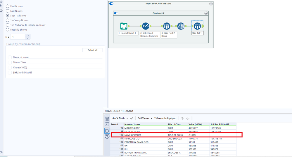 Delete a specific row - Alteryx