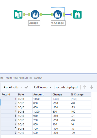 Subtracting values from same column into new column - Alteryx