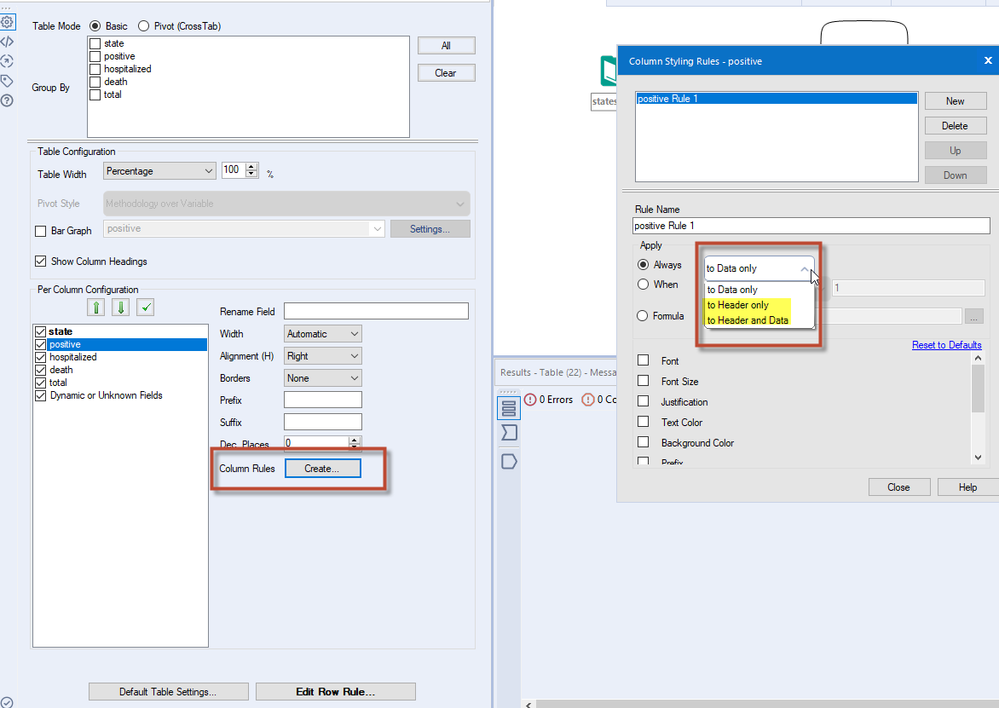 Basic Table formatting tool - Alteryx