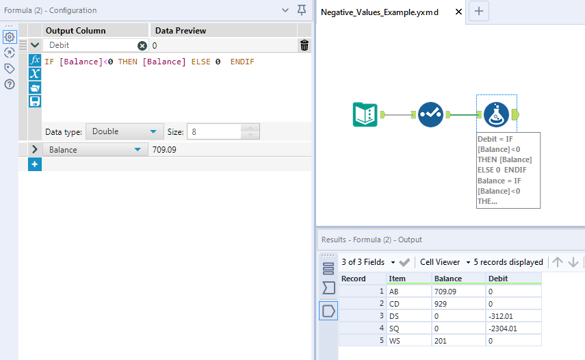 Move data if it includes negative values - Alteryx