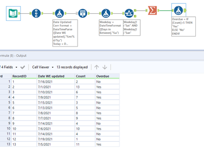 Comparing dates to include only business days - Alteryx