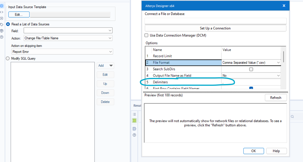 Specify Delimiter for CSV files in Dynamic Input - Alteryx