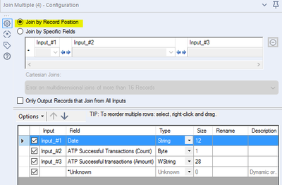 combine fields from multiple inputs and create a separate table - Alteryx