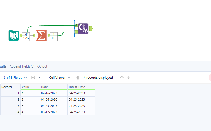 Impute the latest date from one column to a separate column - Alteryx