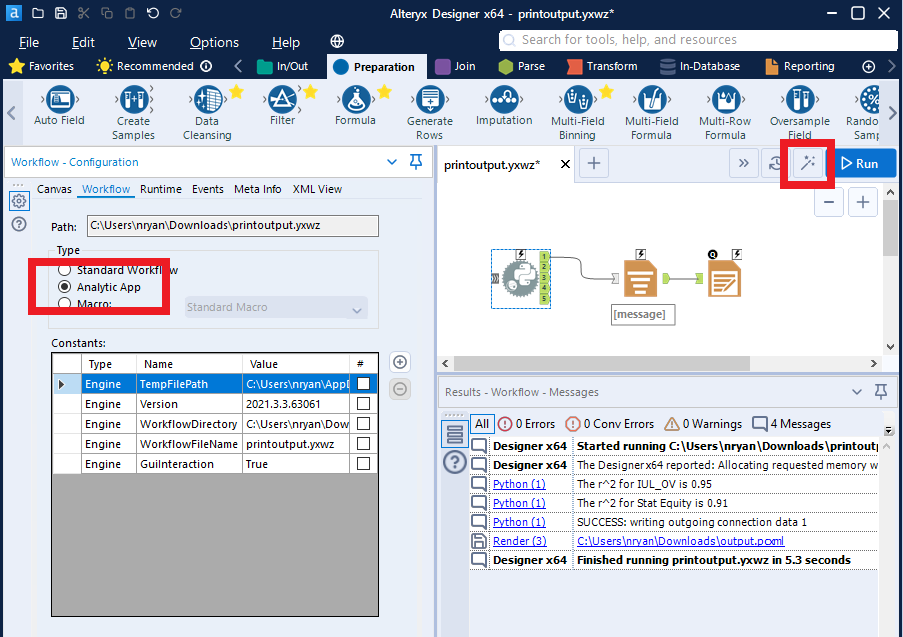 Have python OR alteryx pop out a box to user when they run analytics ...