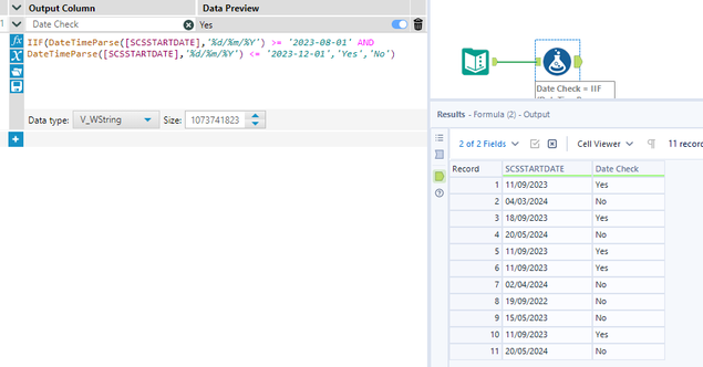 How to find data between a specific two dates - Alteryx