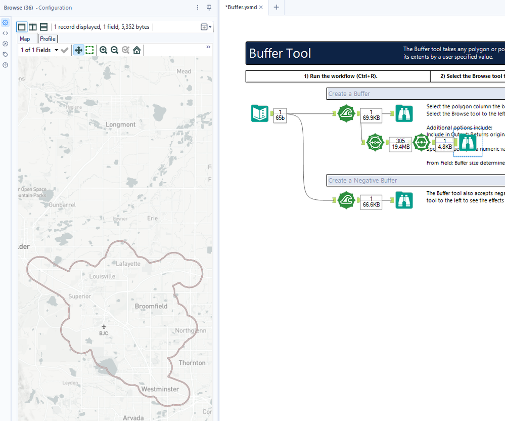 Creating a ring buffer around a multiple circle polygon - Alteryx