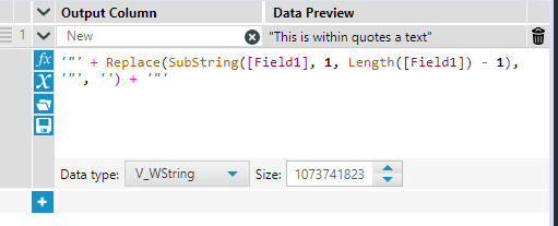 How to remove double quotes that appears within a text - Alteryx