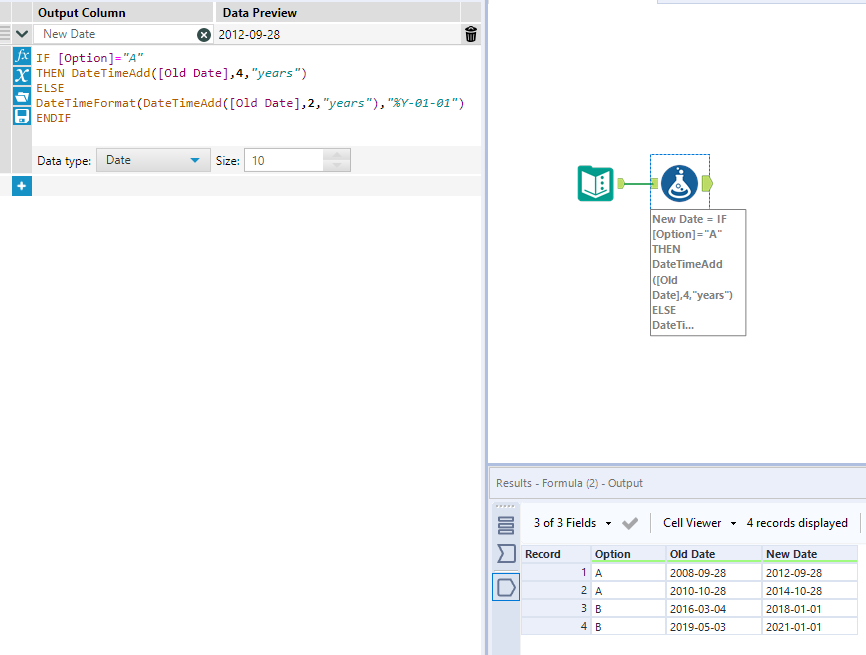 How to adjust a date based on logic - Alteryx