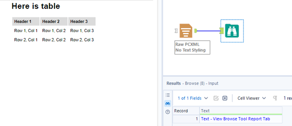 Inserting a Table on the Report Text tool - Alteryx