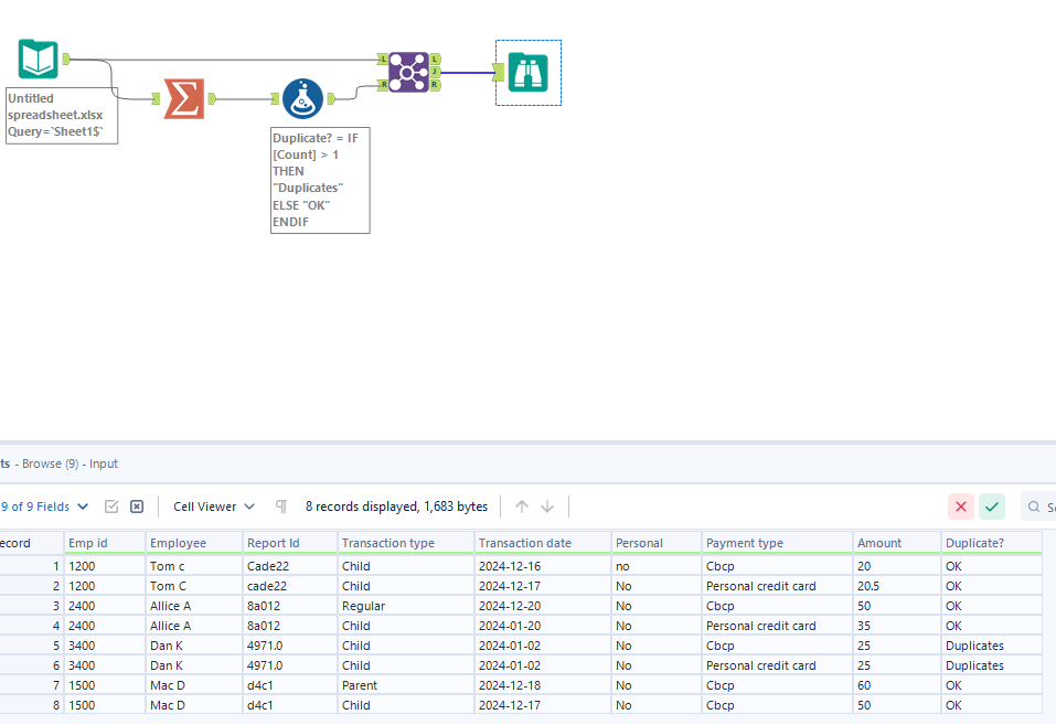 Duplicate items - Alteryx