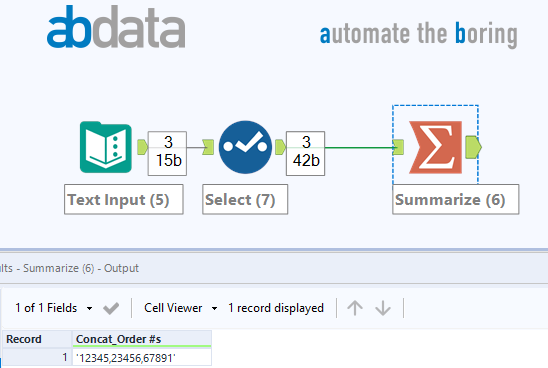 Transpose to a single cell starting with ' and separated by , - Alteryx