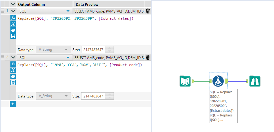 Regex or Regex Replace to replace STRING and DATE in SQL query - Alteryx