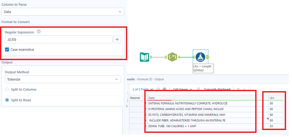 Help with splitting a string into 50 character column string - Alteryx