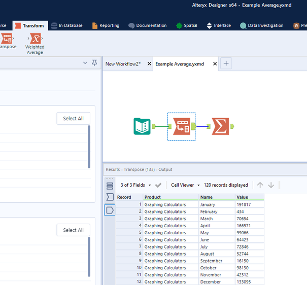 create a row with average of selected by summing up the rows - Alteryx