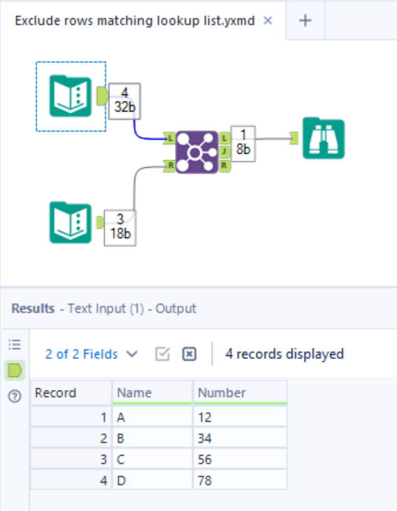 Filtering a table to remove rows contained in an exception list - Alteryx