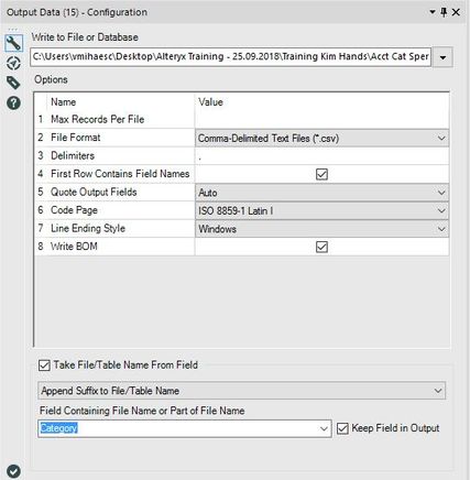 Output in .csv (excel) and split data in columns, not with comma - Alteryx