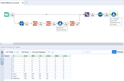 Subtract two specific rows and show the result in a new row - Alteryx