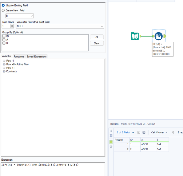 To fill an empty field using multi row tool - Alteryx