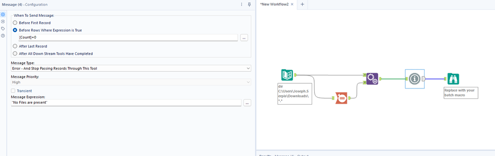 Stop running the workflow if no files are present - Alteryx