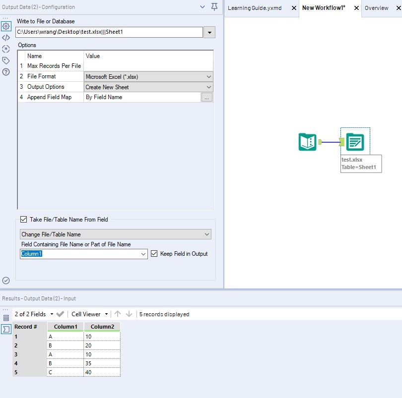 Split rows into different sheets - Alteryx