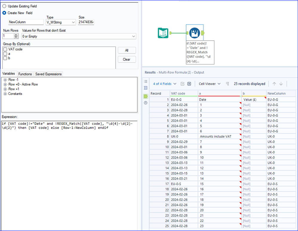 Repeating header into new column based on format - Alteryx
