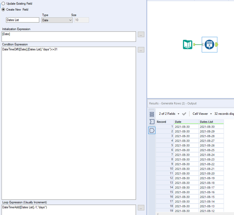 Decrementing the date field by 1 for 31 days and passing it to the ...