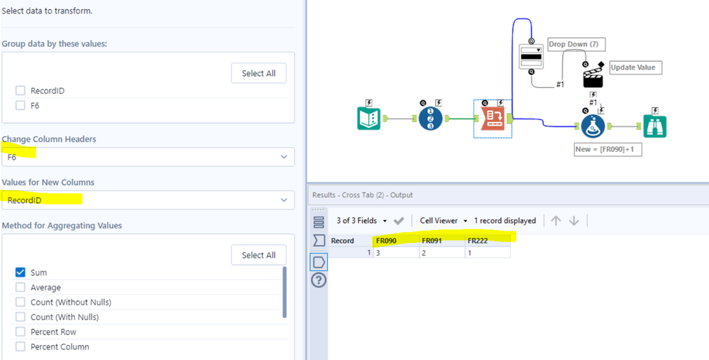 how to make a drop down selection from fields selected - Alteryx