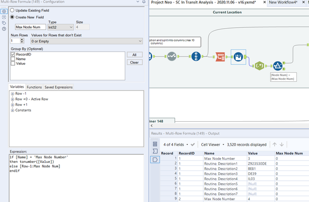 Use Multi Row Formula to Find Current Location of Shipment - Alteryx