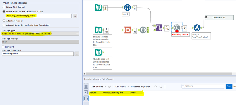 Test tool should fail when number of records are identical - Alteryx