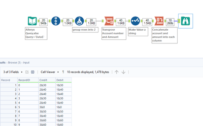 Concatenate every 2 rows into 1, based on account numbers - Alteryx