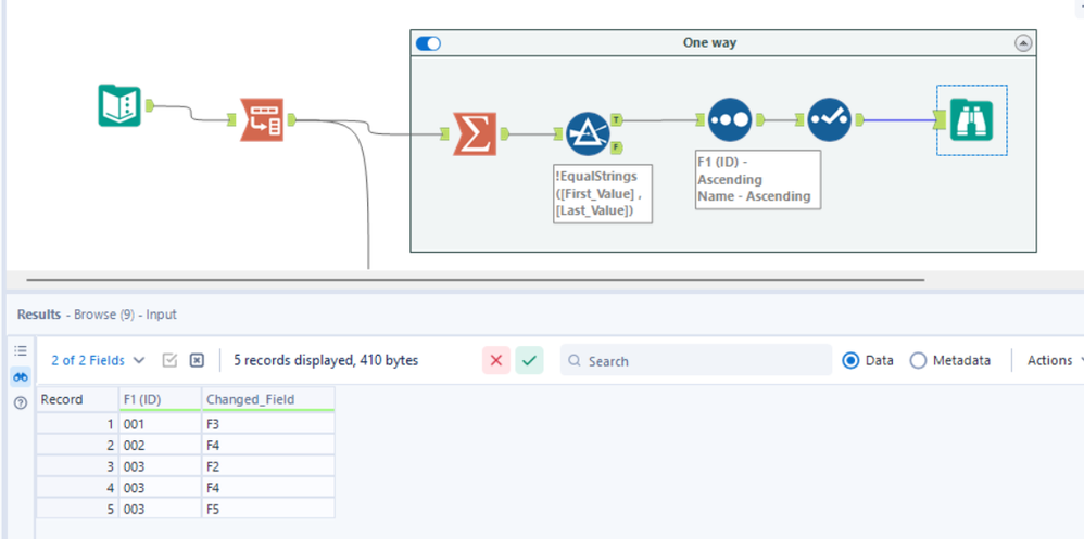 compare two rows for multiple columns - Alteryx