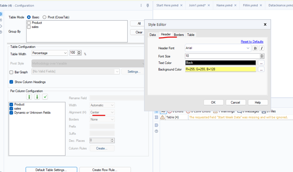 Report Text Tool - How do I center the data and add a border - Alteryx